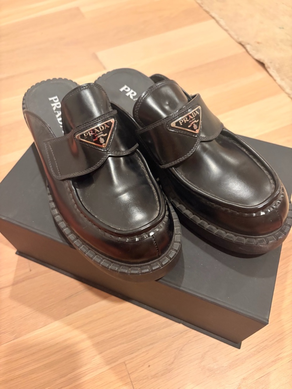 Prada Black Leather Slip-On Loafer Mules never worn! - Picture 2 of 7